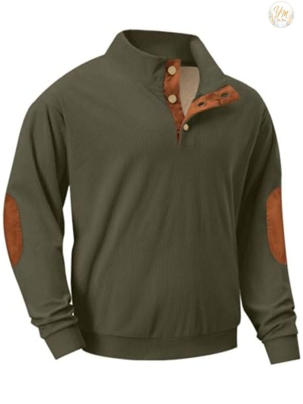 Heavyweight Fleece Corduroy Mock Neck 1/4 Button Pullover Sweatshirt